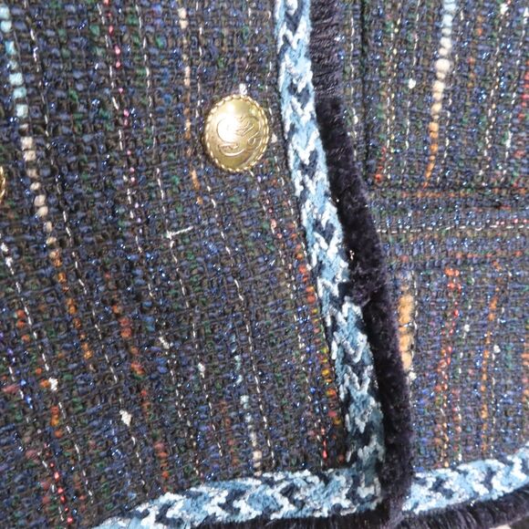 Sandro Colibri Tweed Double-Breasted‎ Jacket 38 EU 6 US Navy Long Sleeve Button - Picture 4 of 15